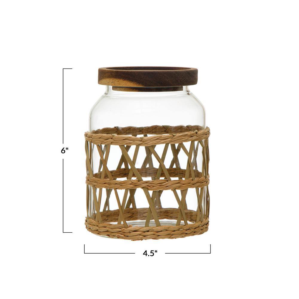 None 4.5 in. x 6 in. Boho Clear Glass Storage Canister with Acacia Wood Lid