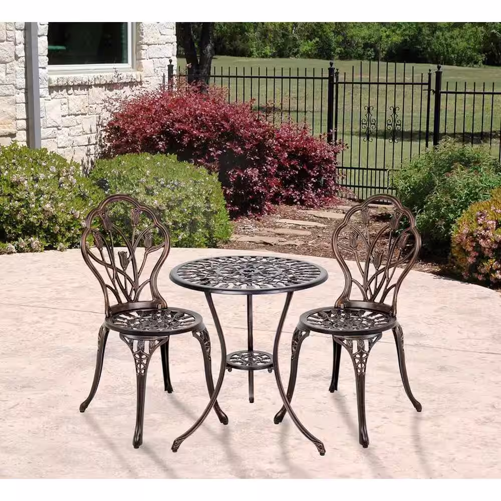 Patio Premier Tulip Garden 3-Piece Cast Aluminum Outdoor Bistro Set