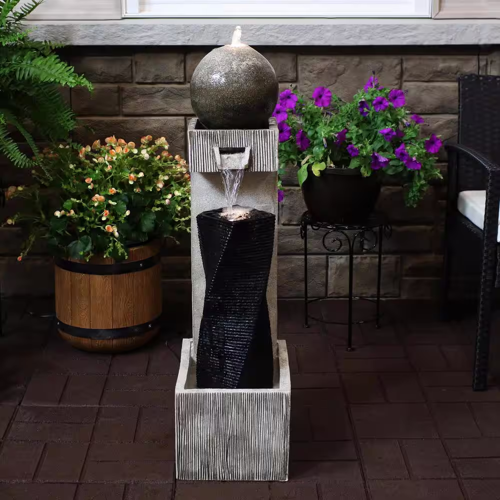 Sunnydaze Decor 35 in. Modern Vogue Outdoor Cascading Fountain with LED Lights