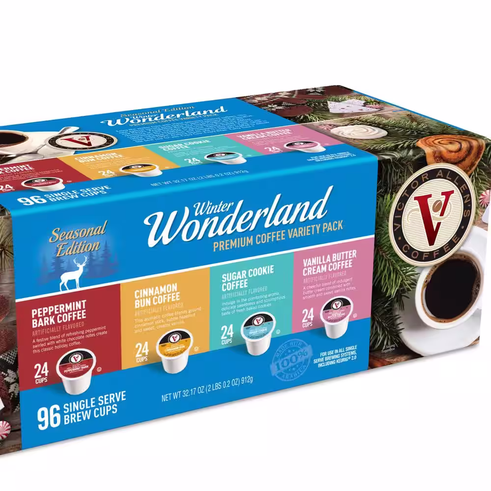 Victor Allen's Winter Wonderland Variety Pack Single Serve Coffee Pods for Keurig K-Cup Brewers (96 Count)