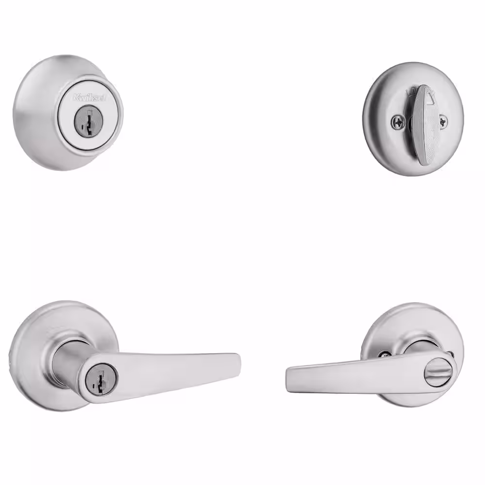 Kwikset Delta Satin Chrome Keyed Entry Door Handle and Single Cylinder Deadbolt Combo Pack featuring SmartKey Security
