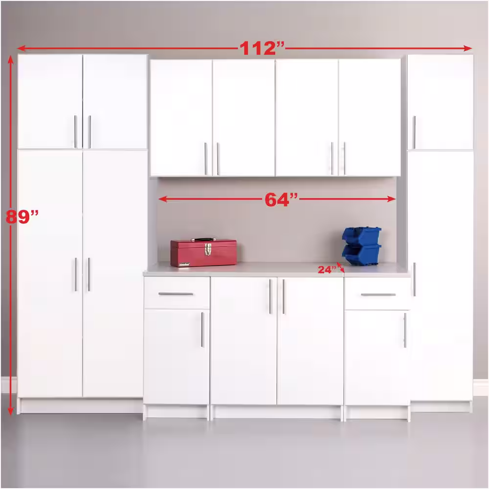 Prepac Elite 9-Piece Composite Garage Storage System in White (112 in. W x 89 in. H x 24 in. D)