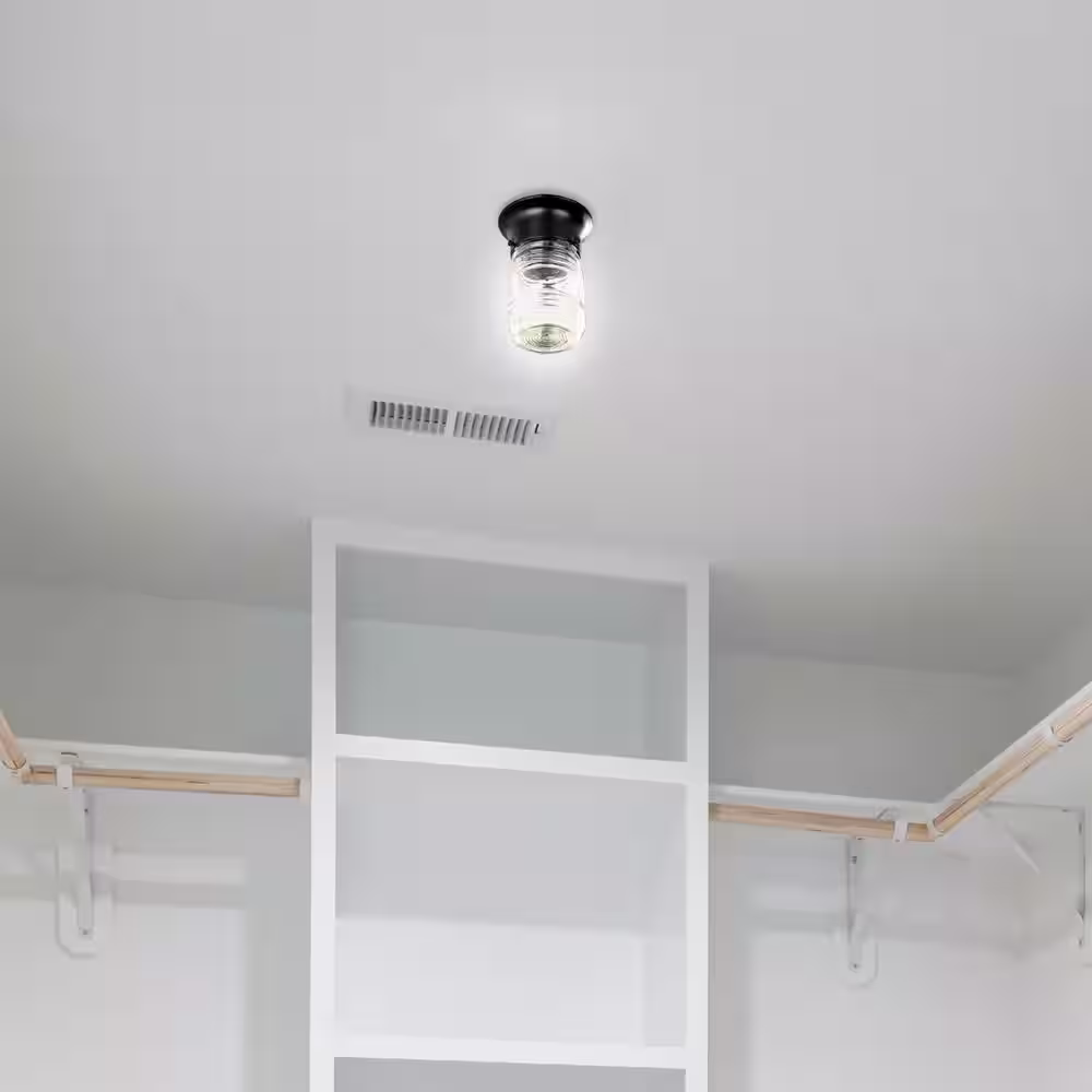 Volume Lighting 1-Light Indoor Black Flush Mount Ceiling Fixture with Honey / Jelly Glass Jar Shade
