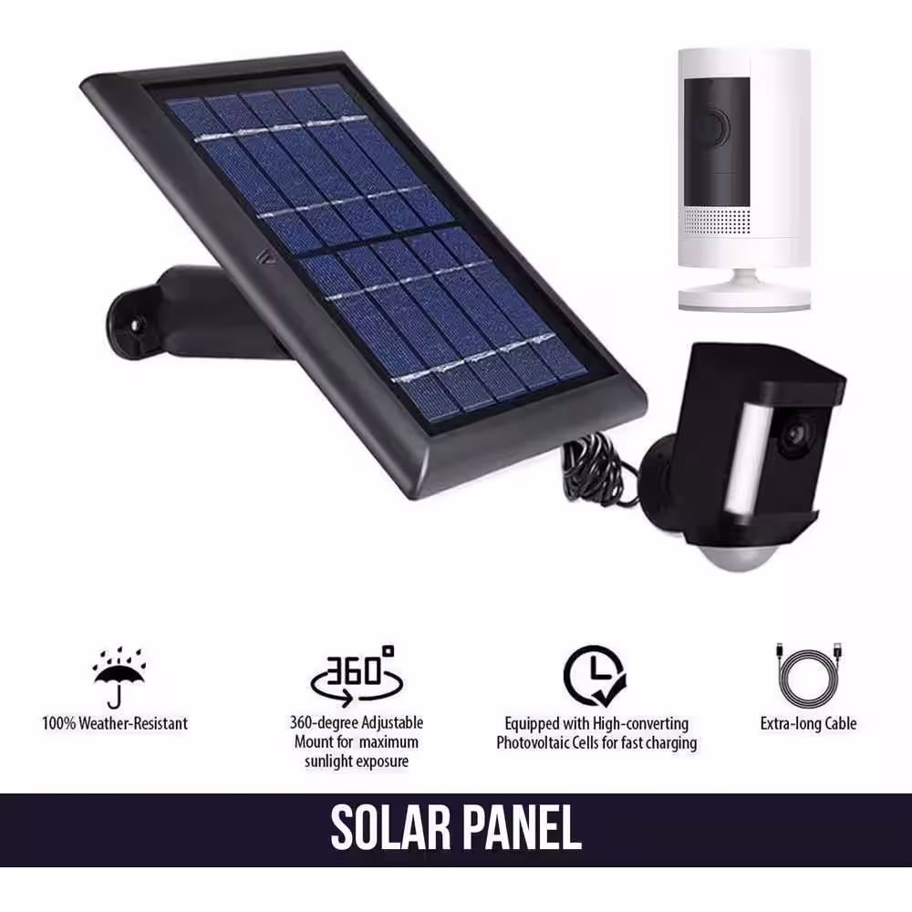 Wasserstein Solar Panel Compatible with Spotlight Cam Battery and All-New Stick Up Cam Battery - 2W 5V Charging (1-Pack, Black)