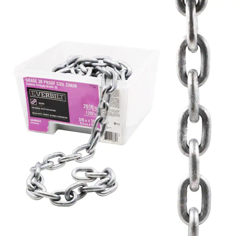 Everbilt 3/8 in. x 1 ft. Grade 30 Galvanized Steel Proof Coil Chain