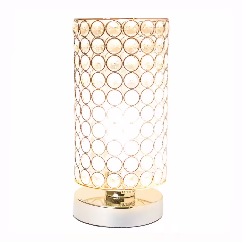 Elegant Designs 10.75 in. 1-Light Chrome Elipse Crystal Bedside Nightstand Cylindrical Uplight Table Lamp