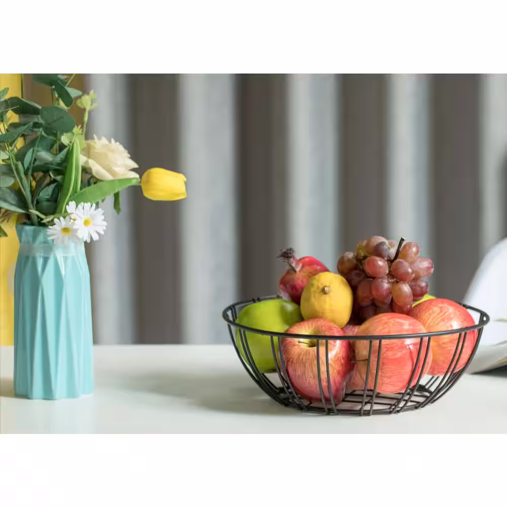 Basicwise Black Wire Iron Basket Fruit Bowl