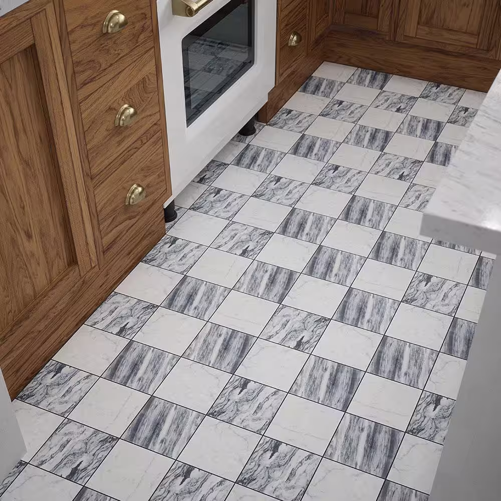 Jeffrey Court Checkmate White/Grey 11.875 in. x 11.875 in. Square Honed Carrara/Bardiglio Marble Mosaic Tile (9.79 sq. ft./Case)