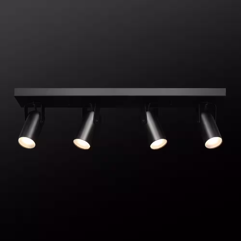 Globe Electric 2 ft. 4-Light Matte Black Integrated LED Ceiling Mounted Hardwired Track Lighting Kit with Cylindrical Black Heads