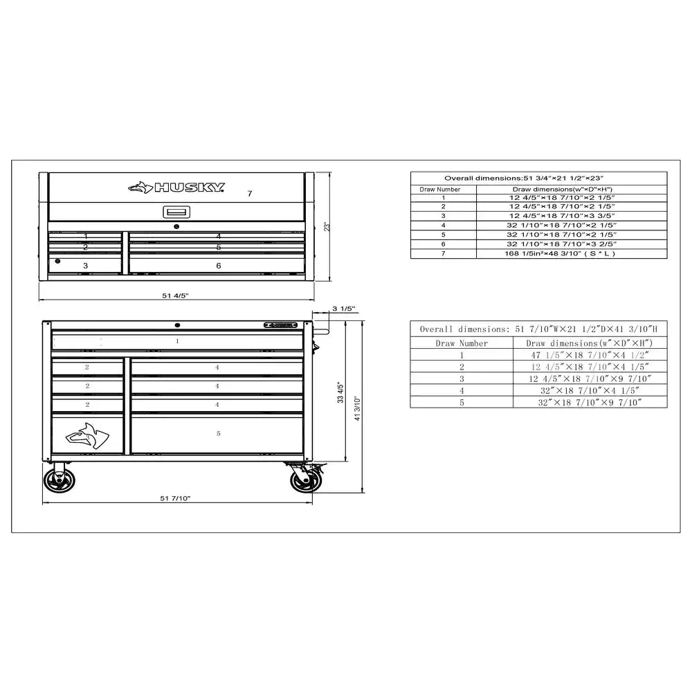 Husky 52 in. W x 21.5 in. D Heavy Duty 15-Drawer Combination Rolling Tool Chest Top Tool Cabinet with LED Light in Matte Black