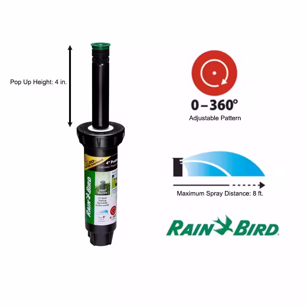 Rain Bird 1804 Professional Pop-Up with 8 ft. Distance Adjustable PRS Nozzle
