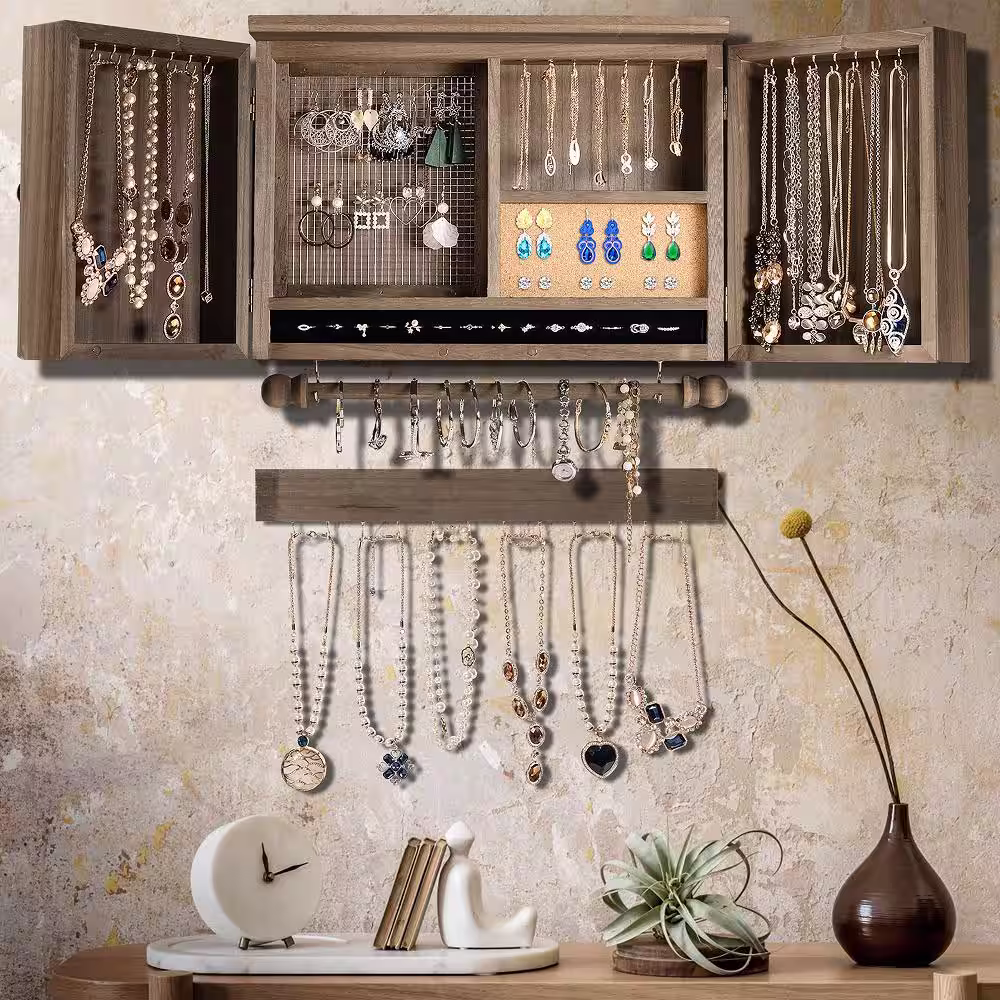 Costway Rectangular Wood Jewelry Holder Box
