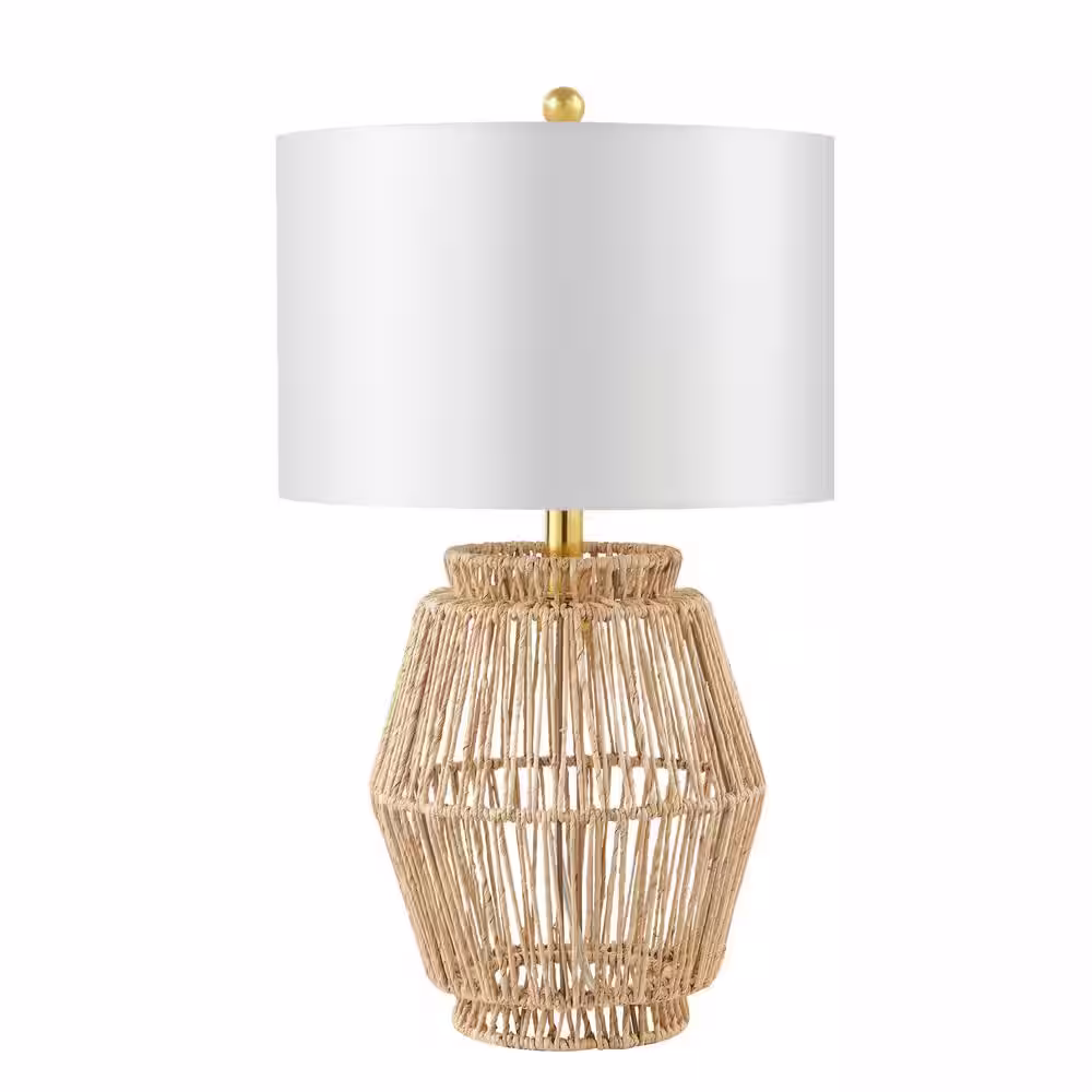 KAWOTI 23.5 in. Coastal Rattan Distressed Gold Table Lamp