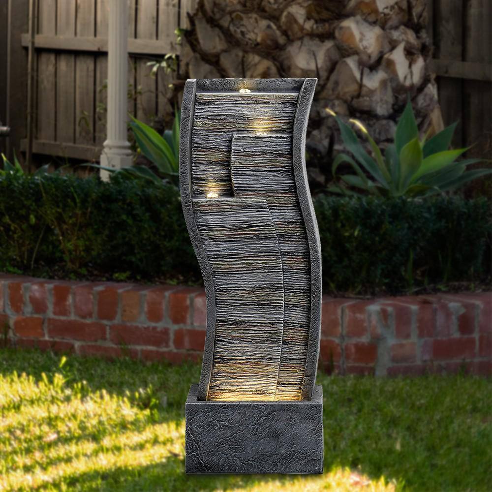 None 39 in. Tall Freestanding Fountains Waterfall Fountain Garden Patio Water Features with LED Light