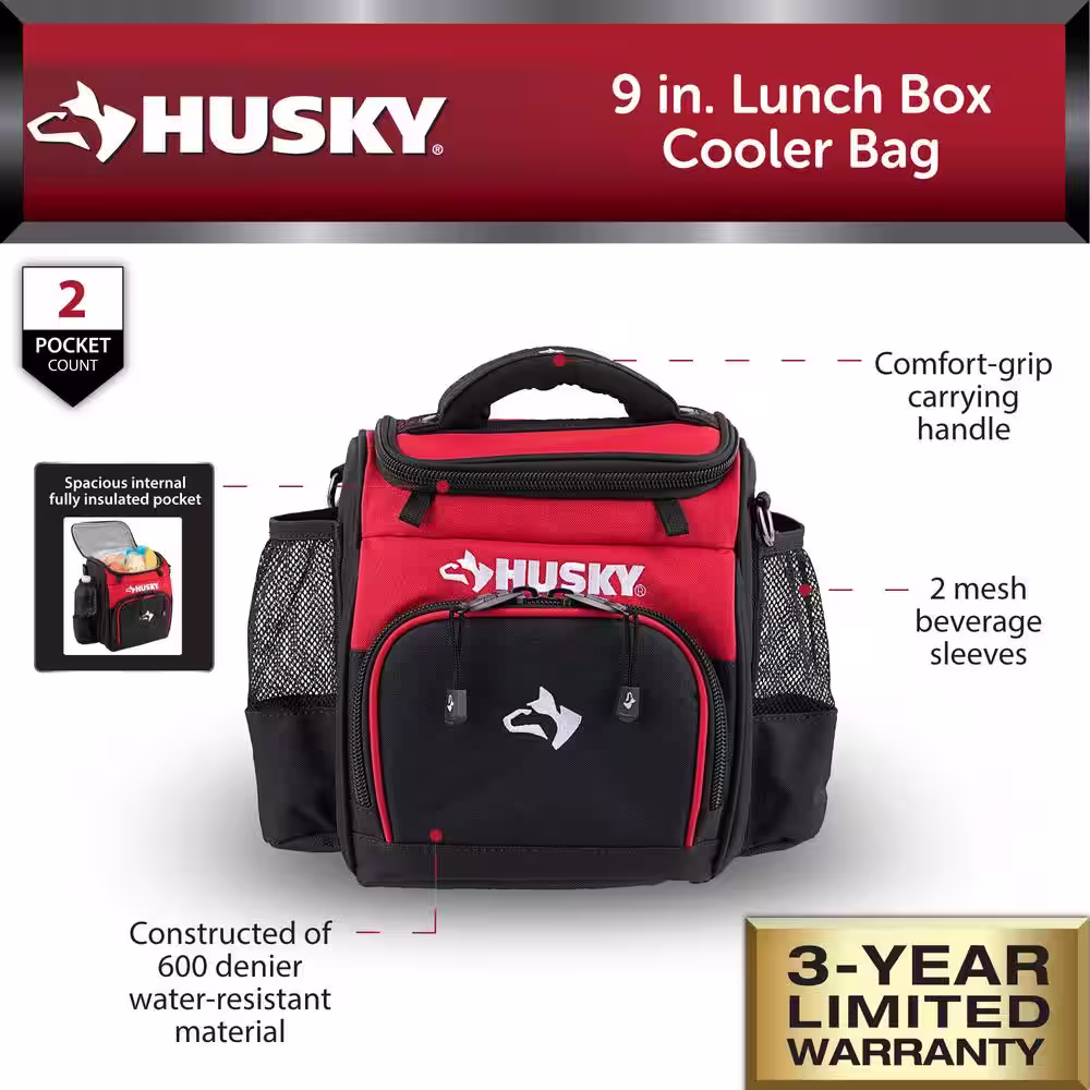 Husky 9 in. Lunch Job Site Lunch Box Cooler Bag (2-Pack)