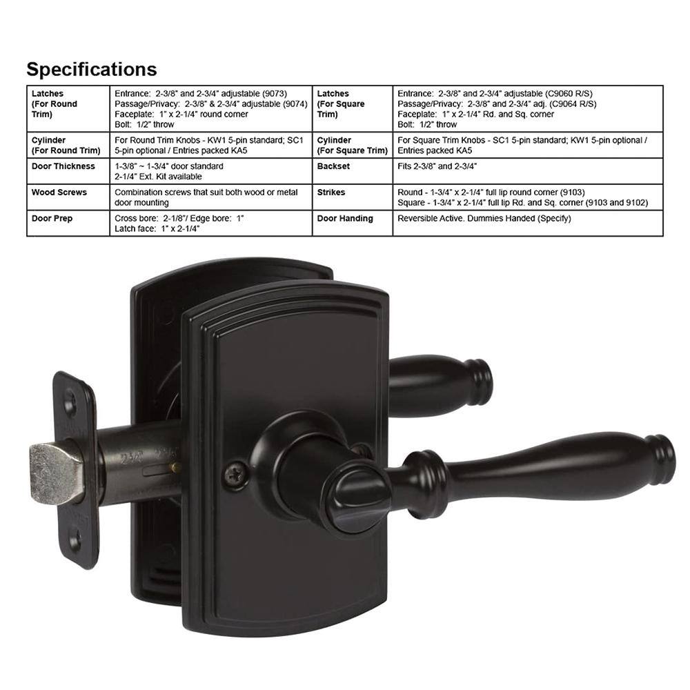 DELANEY HARDWARE Italian Collection Sorado Black Bed/Bath Door Handle