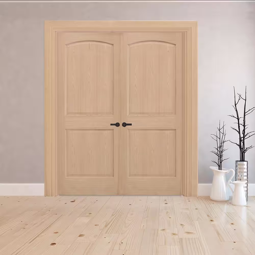 Steves & Sons 60 in. x 80 in. Universal Round Top Unfinished Red Oak Wood Double Prehung Interior French Door with Nickel Hinges