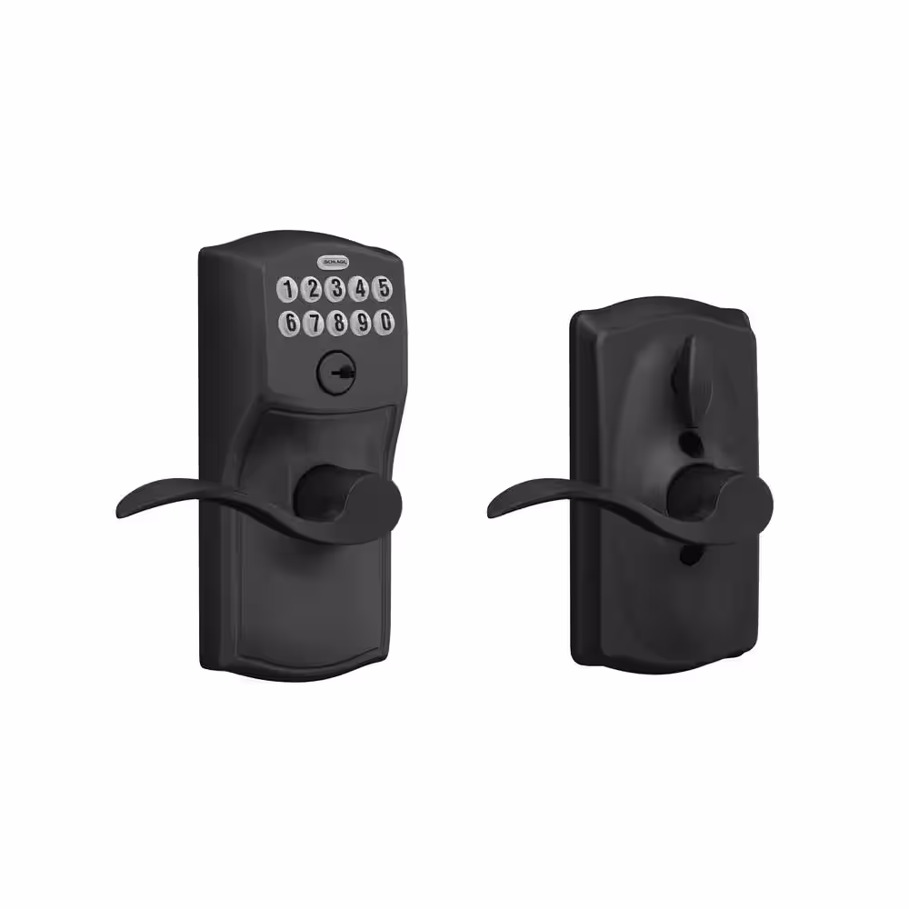 Schlage Camelot Matte Black Electronic Keypad Door Lock with Accent Handle and Flex Lock