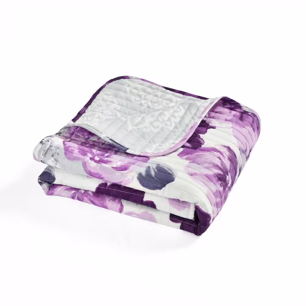 None Leah Gray/Purple Single Throw Blanket 50 in. x 60 in.