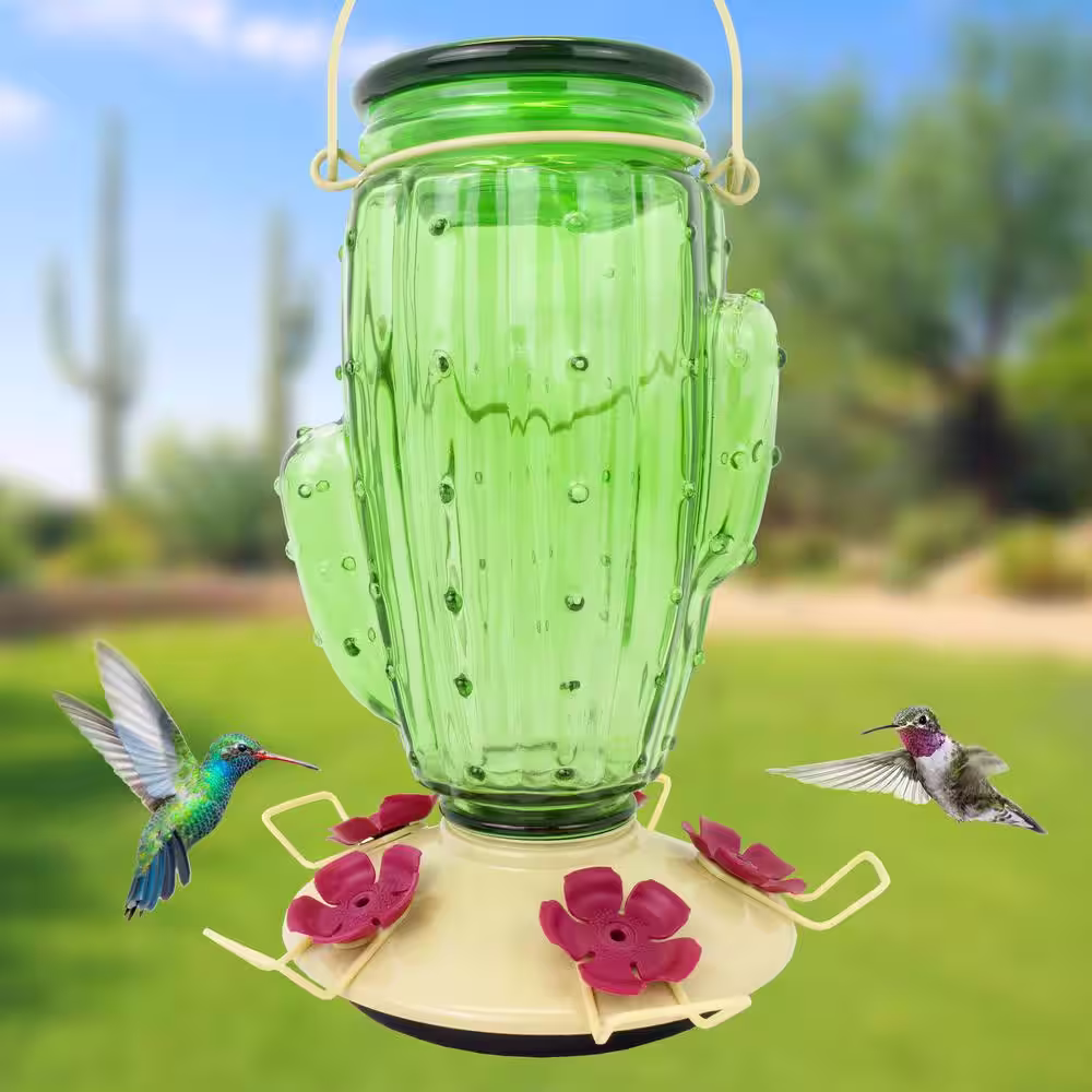 Perky-Pet Cactus Top-Fill Decorative Glass Hummingbird Feeder - 32 oz. Capacity