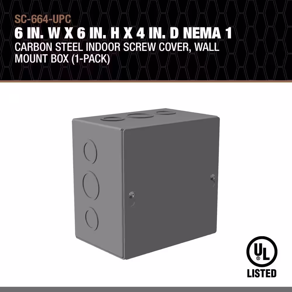 Southwire 6 in. W x 6 in. H x 4 in. D NEMA 1 Carbon Steel Indoor Screw Cover, Wall Mount Box, 1-Pack