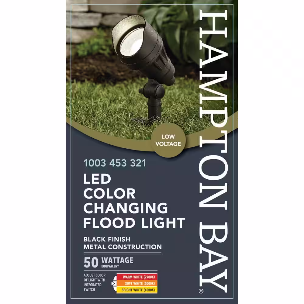 Hampton Bay 50-Watt Equivalent Millennium Black Adjustable Light Color Integrated LED Outdoor Landscape Flood Light