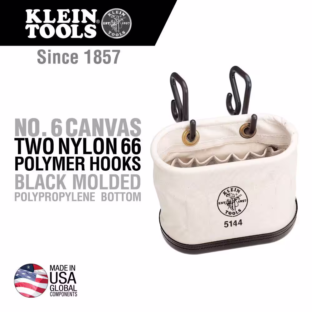 Klein Tools Canvas Bucket, 15-Pocket Aerial Oval Bucket with Hooks
