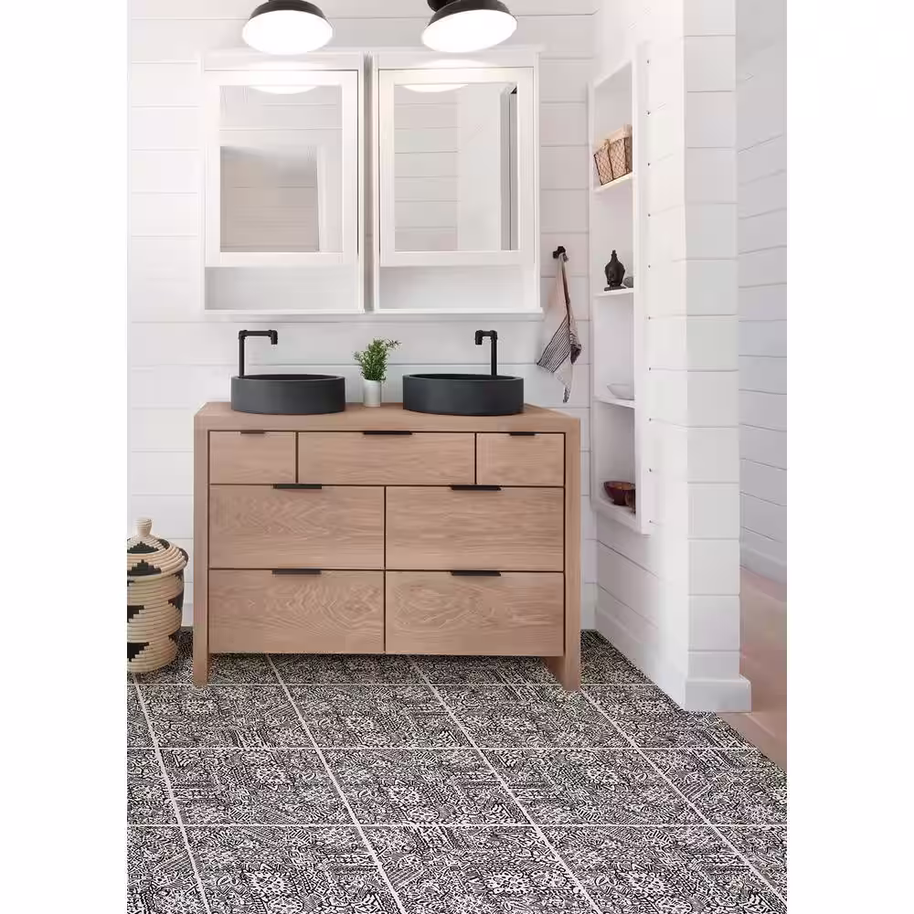 FloorPops 12 in. W x 12 in. L Black Reo Peel & Stick Vinyl Floor Tiles (20-Tile, 20 sq. ft.)