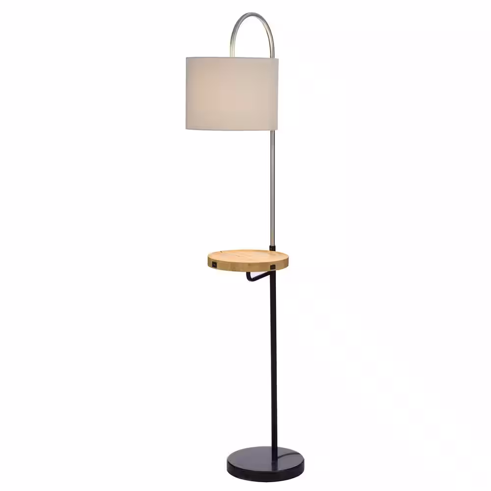 StyleCraft Wilton 66 in. Brushed Nickel, Black, Natural Floor Lamp
