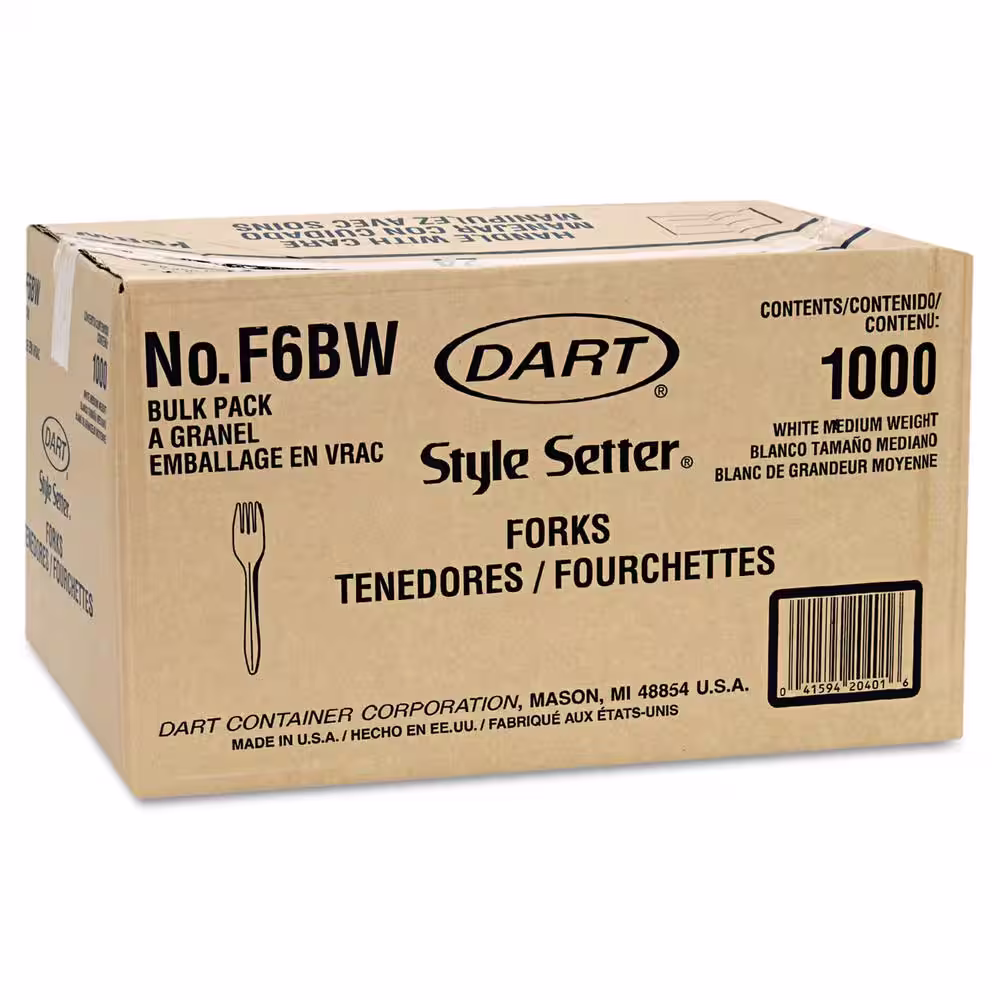 DART Mediumweight Polypropylene Forks, White, 1000 Per Case