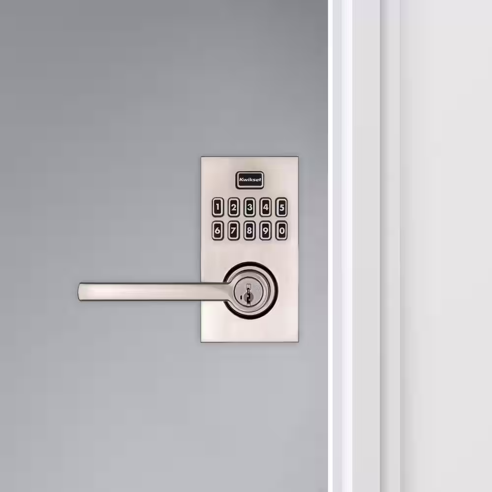 Kwikset 917 SmartCode Satin Nickel Contemporary Keypad Electronic Single-Cylinder Halifax Door Lever Featuring SmartKey Security