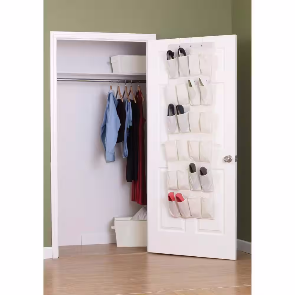 HOUSEHOLD ESSENTIALS 1.875 in. H 12-Pair White Canvas Hanging Shoe Organizer