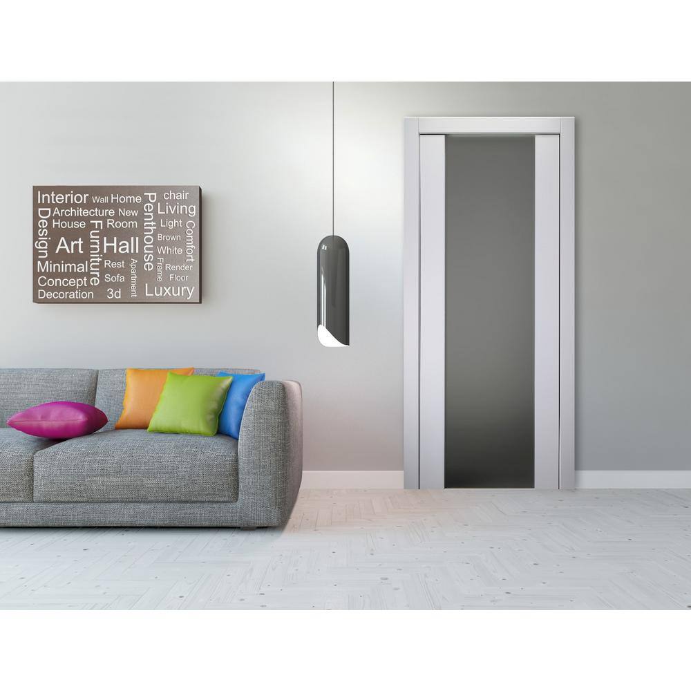 Belldinni Smart Pro H3G 18 in. x 80 in. No Bore Full Lite Frosted Glass Polar White Wood Ð¡omposite Interior Door Slab