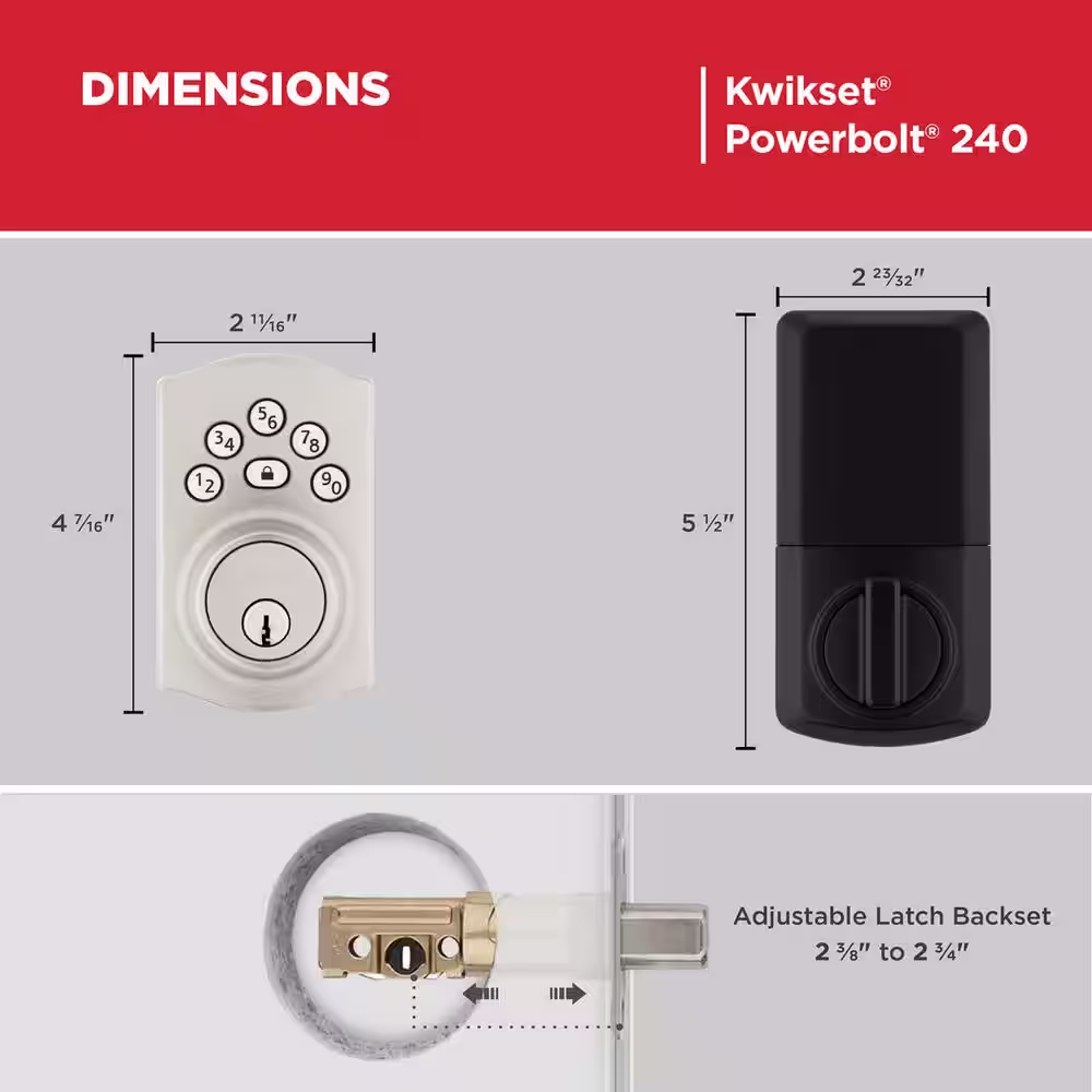 Kwikset Powerbolt 240 5-Button Keypad Satin Nickel Traditional Electronic Deadbolt Door Lock