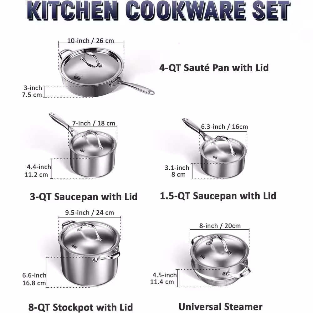 Cooks Standard Multi-Ply Clad 10- Piece Stainless Steel Cookware Set