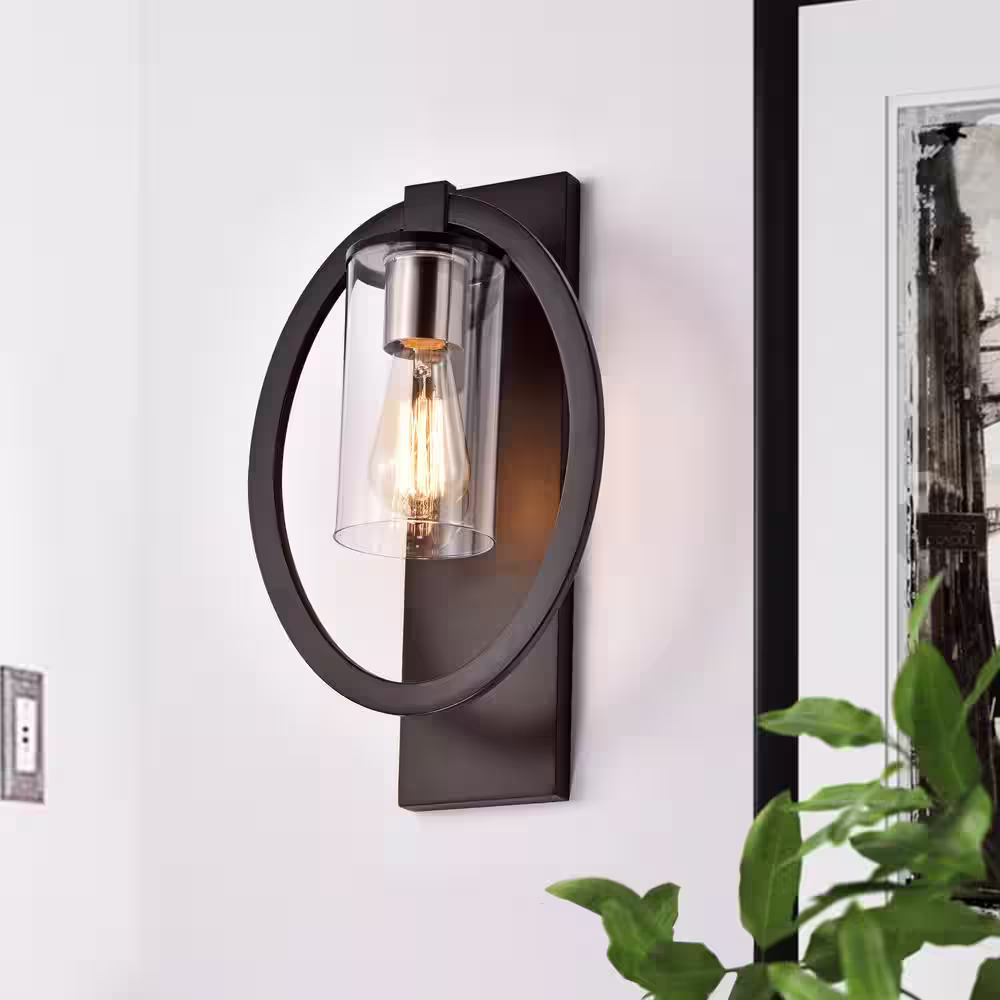 C Cattleya 4.15 in. Black Sconce with Clear Glass Shade