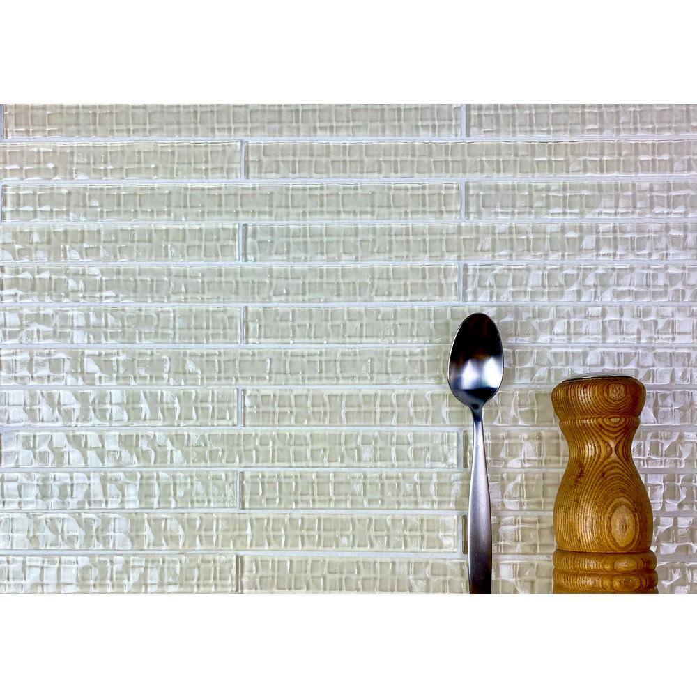 ABOLOS Coastal Style Glossy Cream Trim 1 in. x 12 in. Textured Glass Wall Tile (0.083 sq. ft./piece)