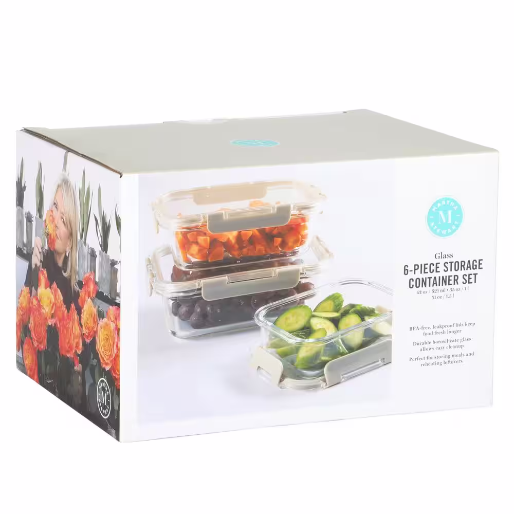 None Brentmore 6-Piece Assorted Glass Container Set in Grey with Locking Lids