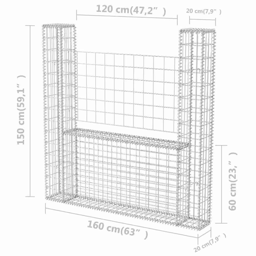 None 63 in. x 7.9 in. x 59.1 in. U-Shape Galvanized Steel Gabion Basket