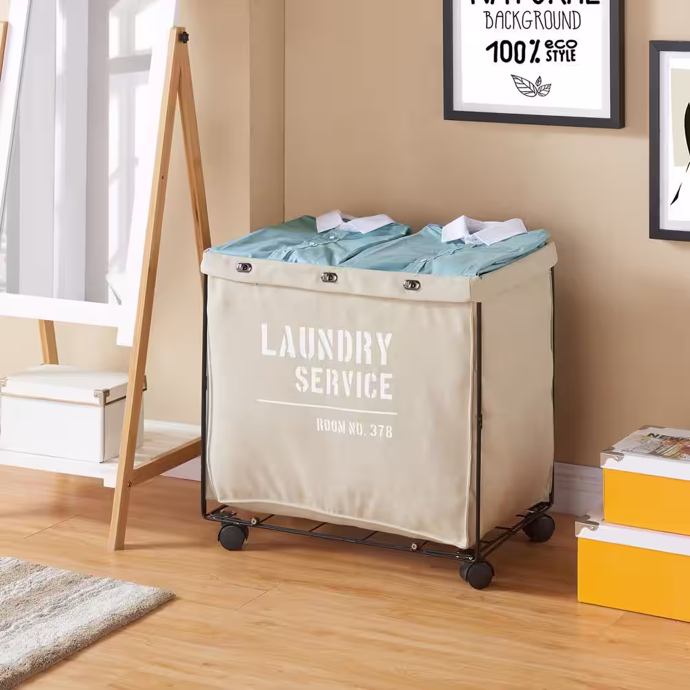 DANYA B Army Canvas Laundry Hamper on Wheels