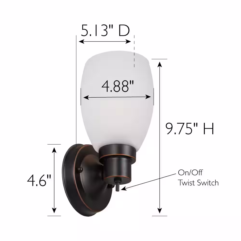 Design House Lydia Transitional 4.6 in. 1-Light Oil Rubbed Bronze Indoor Wall Sconce with Twist On/Off Switch