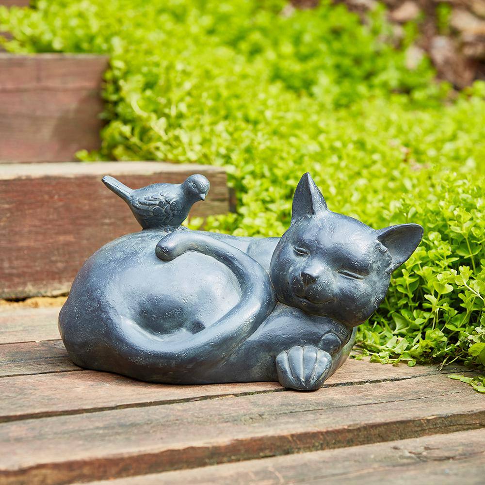 Southern Patio 9.5 in. W Black Fiberglass Sleeping Cat Garden Statue