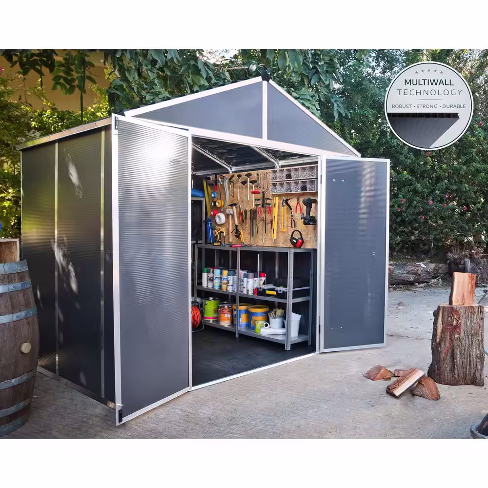 CANOPIA by PALRAM Rubicon 8 ft. x 8 ft. Dark Gray Polycarbonate Garden Storage Shed (58.3 sq. ft.)