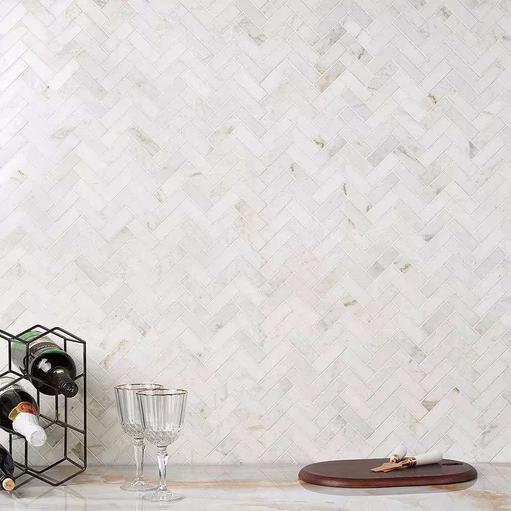 Ivy Hill Tile Arctic White 12 in. x 12.79 in. Herringbone Polished Marble Mosaic Tile (1.07 sq. ft./Sheet)