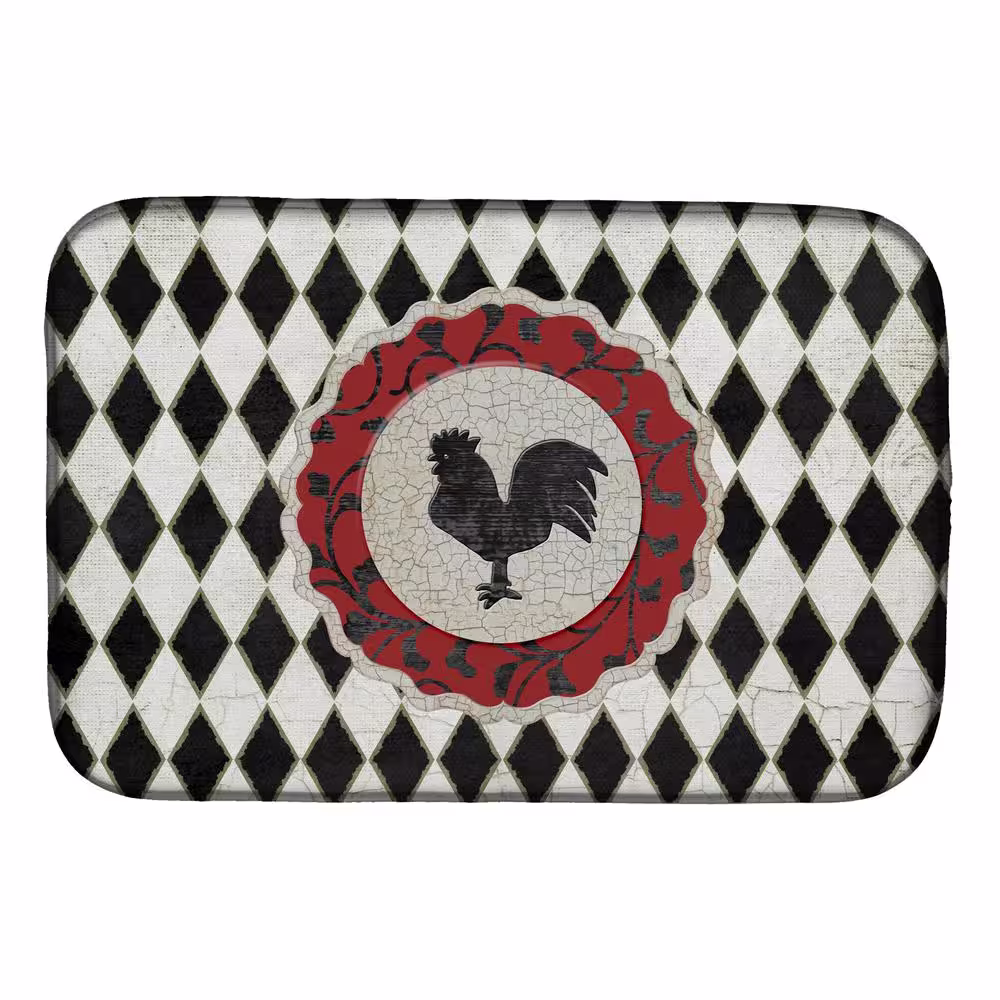 Caroline's Treasures 14 in. x 21 in. Multicolor Rooster Harlequin Black and White Dish Drying Mat