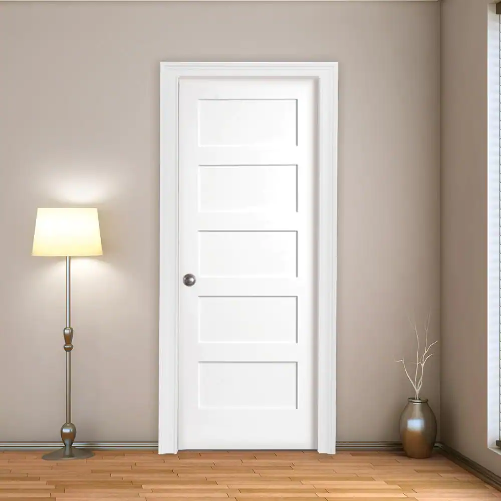 Steves & Sons 24 in. x 80 in. 5-Panel White Primed Shaker Solid Core Wood Interior Door Slab with Bore