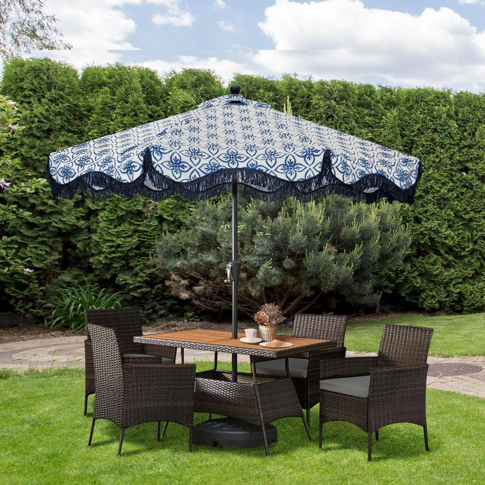 Teamson Home Brown 5-Pieces Rattan Outdoor Patio Dining Set with Gray Cushion and Armchair