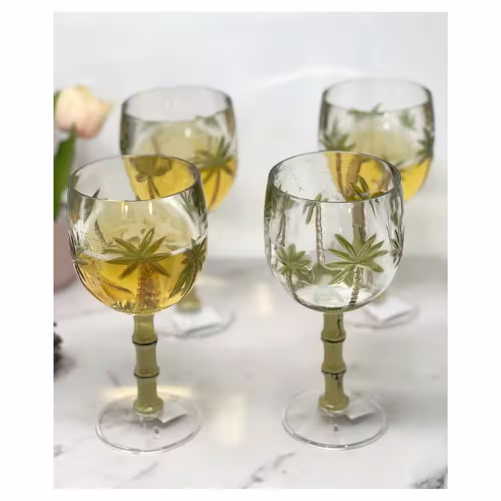 None 16 oz. Designer Bamboo Stemmed Acrylic Wine Glasses Set (Set of 4)