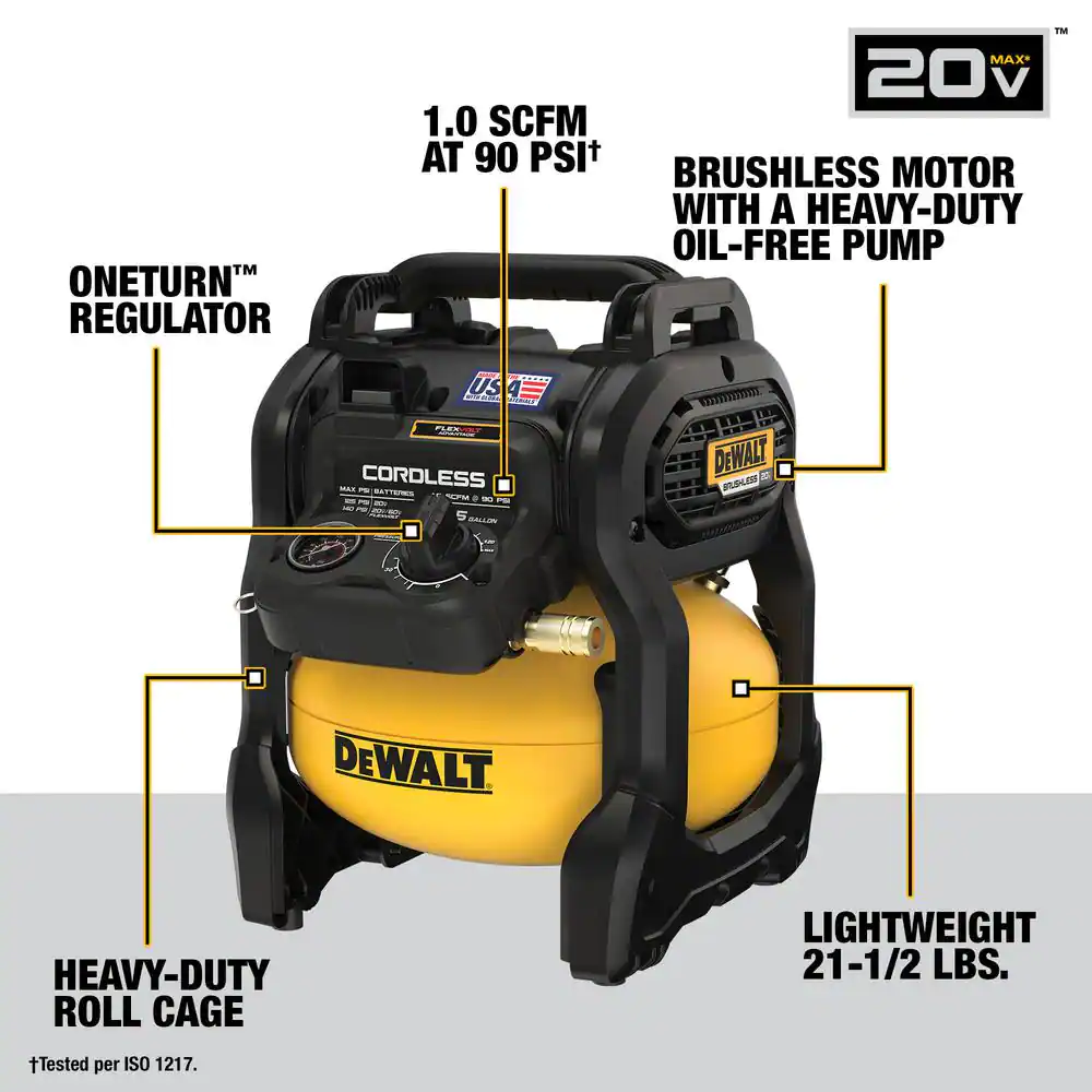 DEWALT 2.5 Gal. 140 psi Portable 20V Cordless Air Compressor with FLEXVOLT Advantage (Tool Only)