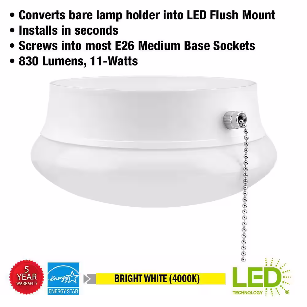Commercial Electric Spin Light 7 in. Closet Light with Pull Chain LED Flush Mount Ceiling Light 830 Lumens 4000K Bright White Basement Light